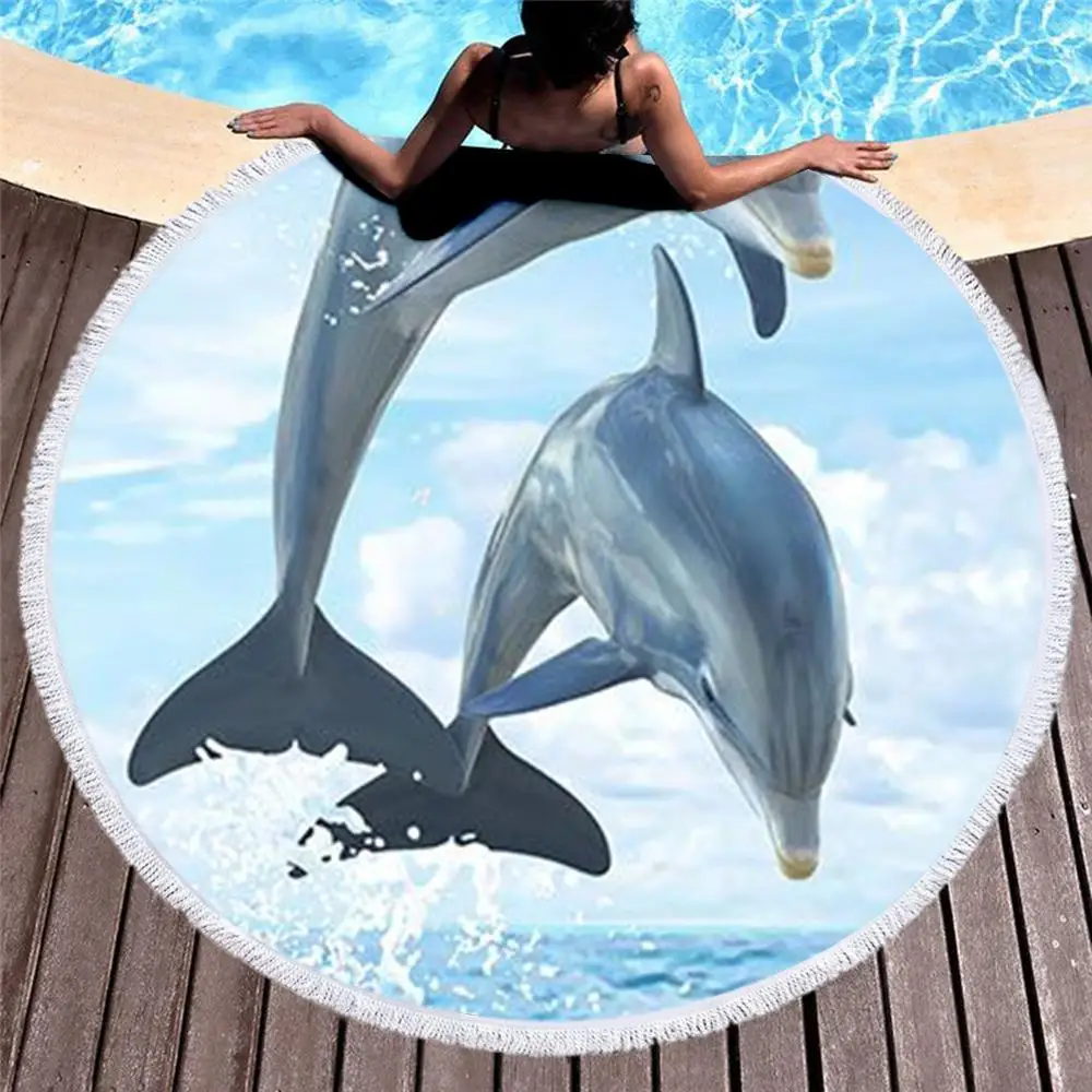 Милое цветное женское банное полотенце с изображением дельфина для пляжа