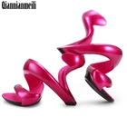 Босоножки Koovan женские на высоком каблуке, модные сандалии на платформе, со змеиным узором, без дна, свадебная обувь, лето 2020