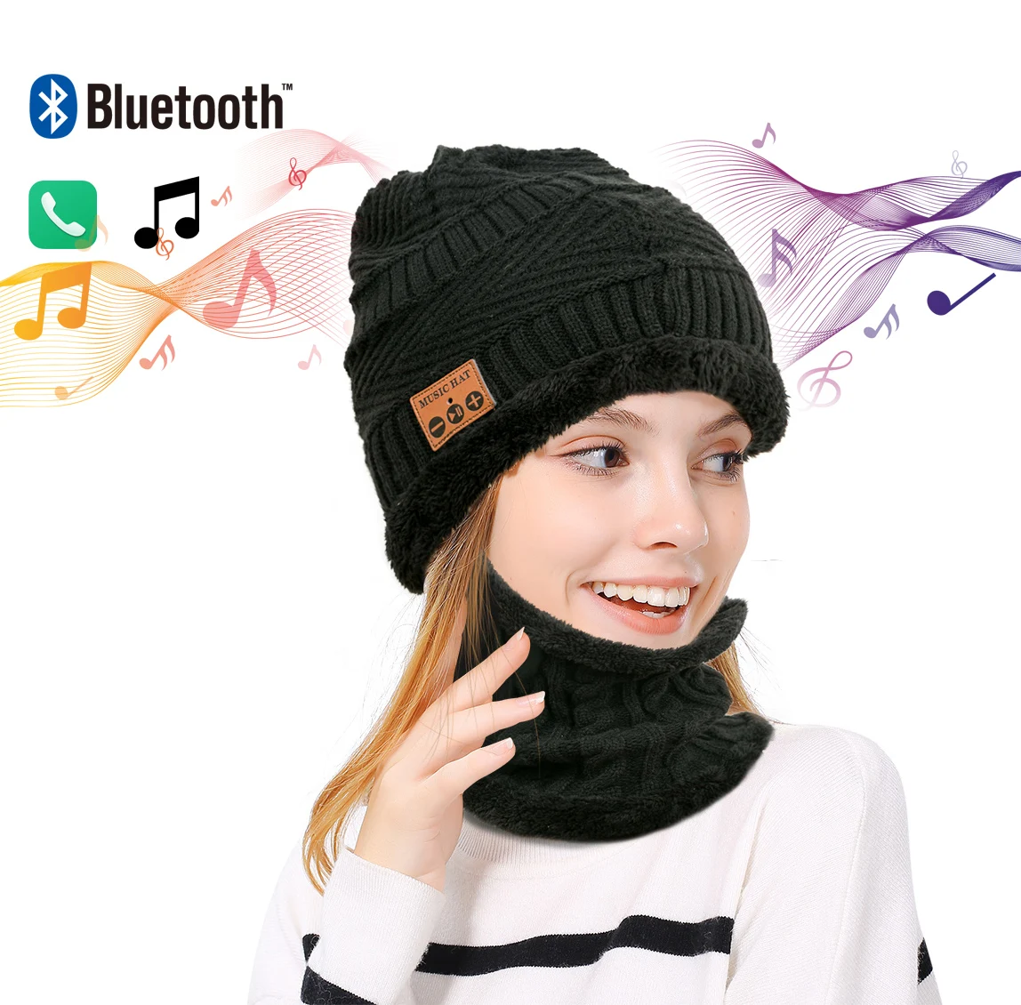 Комплект из 2 предметов шапка с Bluetooth нагрудник Плюшевые Вязаные шапки теплая