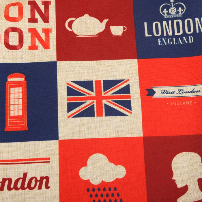 Льняная хлопковая подушка в британском стиле с принтом Лондона 45*45 см внутренняя