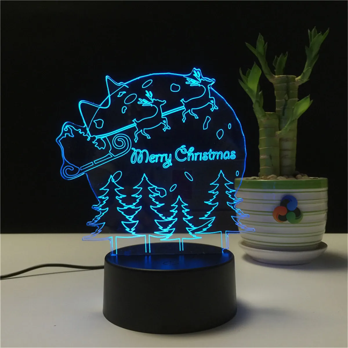 Merry Christmas 7 цветов акриловые 3D ночной Светильник Счастливого Рождества с изображением снеговика и Санта Рождественская елка лося светодиодный светильник декора для Спальня на ощупь включение/выключение светильника - Испускаемый цвет: Merry Christmas