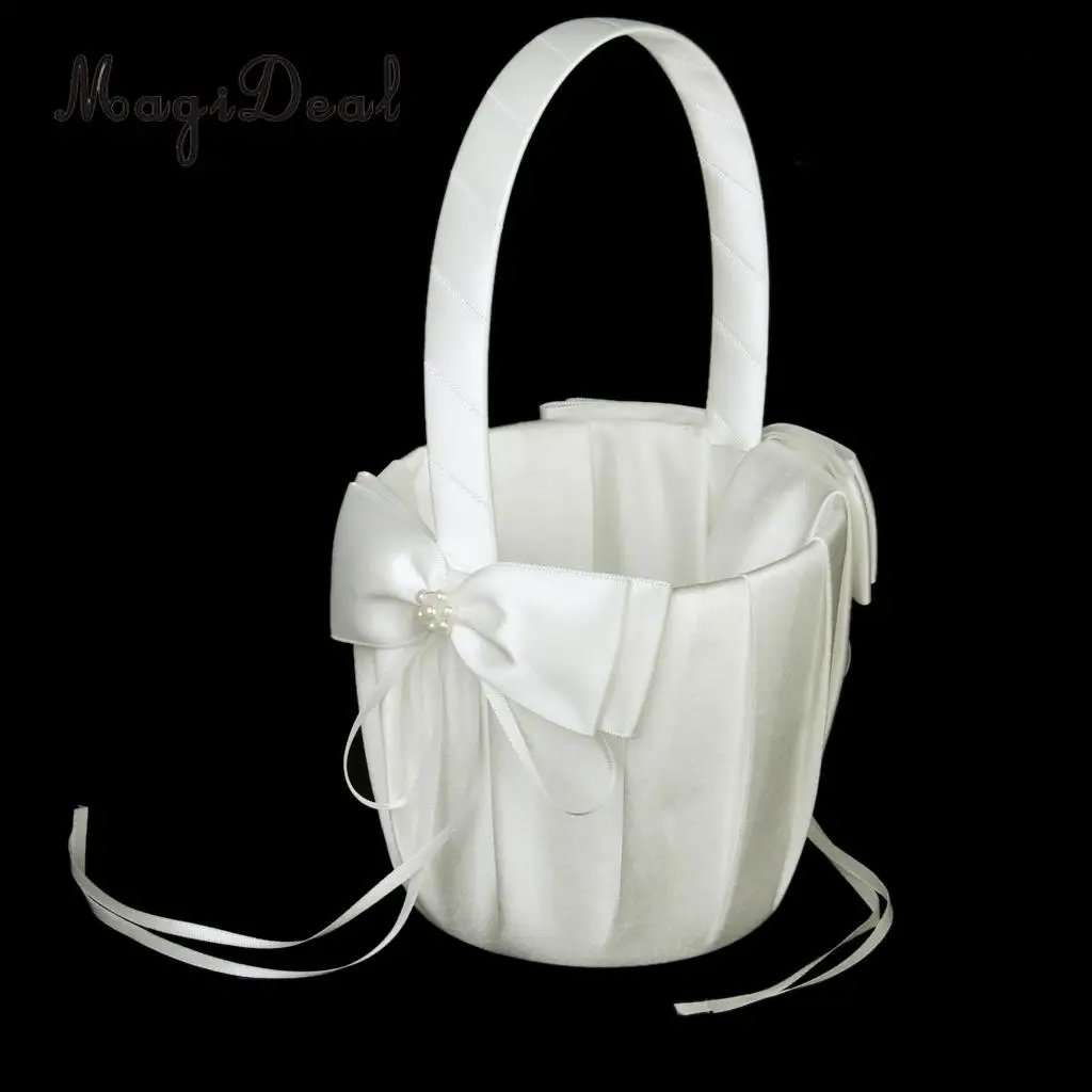 MagiDeal Hot Sale Wedding Ceremony Ivory Satin Crystal Ring Bearer Pillow+Flower Girl Basket Supplies for Engagement Party Favor | Дом и сад