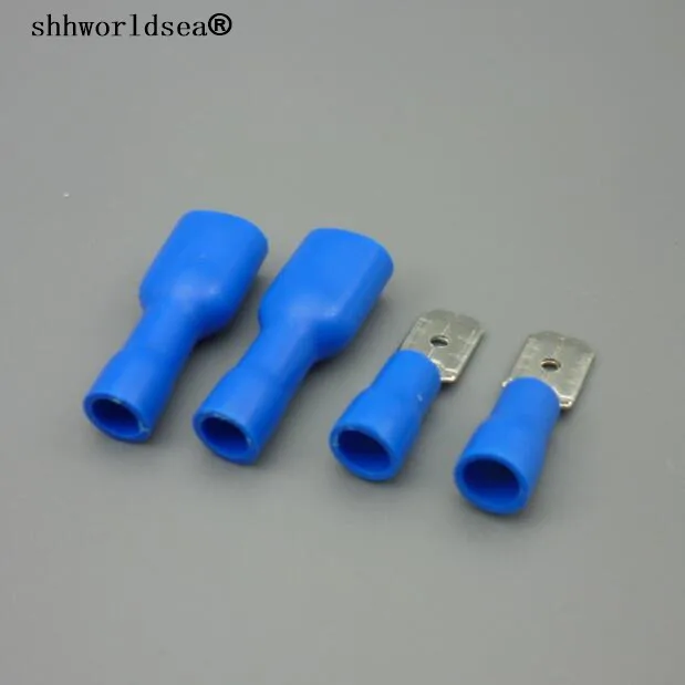 

shhworldsea Free Shipping 100 Pairs 6.3MM car Blue Female/Male Spade Insulated Electrical Crimp Terminal Connectors