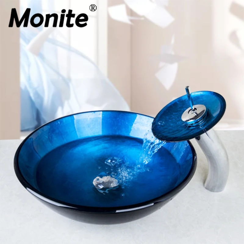 Monite Blue Waterfall хромированный смеситель для раковины раковина ванной комнаты