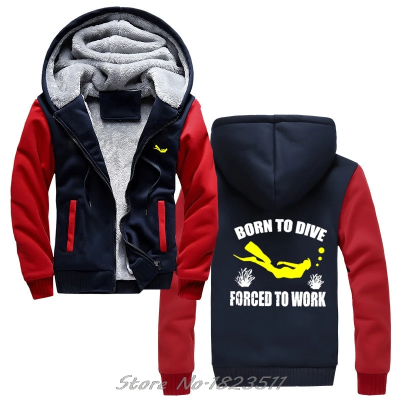Новое модное зимнее мужское плотное худи Born To Dive foruled To Work Свитшот повседневные рубашки крутая куртка Топы Harajuku - Цвет: Navy Red