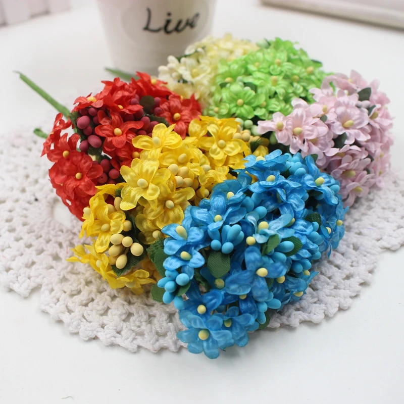 12 шт. миниатюрный Шелковый цветочный букет из вишни и сливы|floral bouquet|silk baby breathbaby
