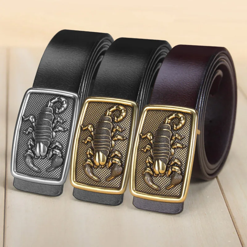 Мужской ремень дизайнерский золотой Скорпион Emble лучшее качество натуральная
