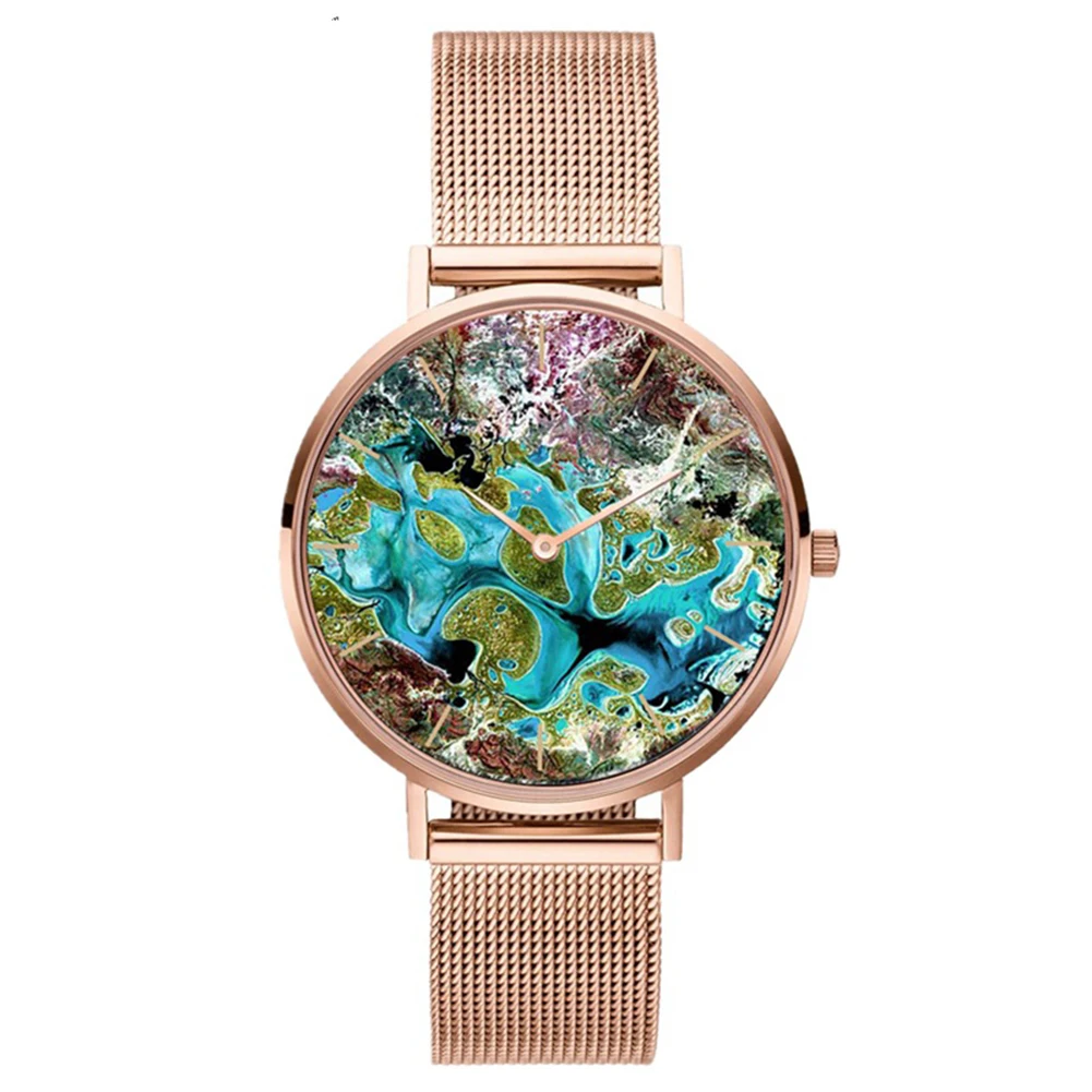 Rose Gold Fashion Rose Gold Creative Coral Shell Pattern Mesh Stainless Steel Band Women Casual Quartz Wrist Watch Gift Relogio Feminino - Цвет: Rose Gold