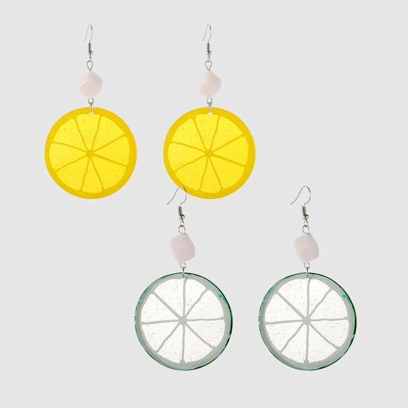 Unew милые висячие серьги с лимонами и фруктами креативные круглые женские