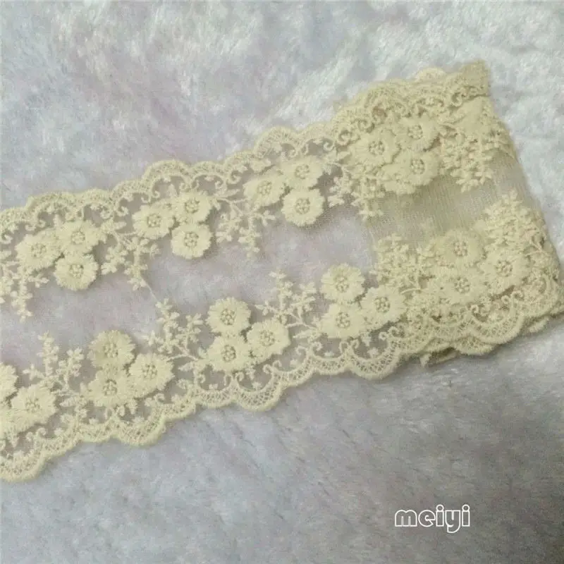 2 ярдов хлопка волнистый двойной Blossom Embroidered Кружева пришитую аппликация ленты ручной работы DIY Вышивание ремесло украшения - Цвет: Beige