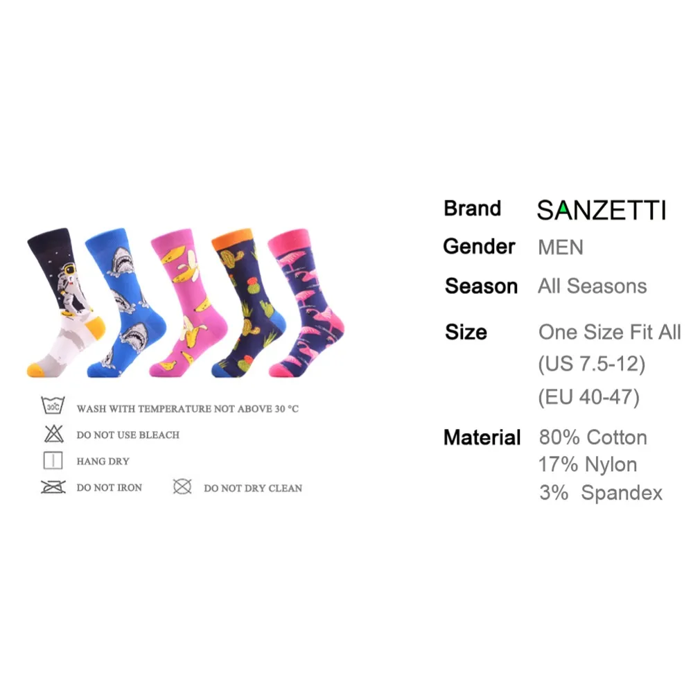 SANZETTI/5 пар хит продаж мужские носки цветные смешные чесаные хлопковые свадебные с