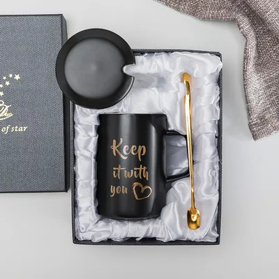 Gift box OUSSIRRO, креативная керамика с крышкой и ложкой, Подарочная коробка, кофейная кружка для влюбленных, чашка для чая, молока, креативный подарок на свадьбу, годовщину - Цвет: Gift box