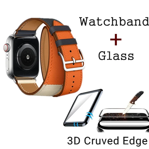 Indigo Craie Orange Ремешок из натуральной кожи с логотипом Herm для Apple Watch Series 5, 4, 3, 2, 1, 44 мм, 40 мм, сменный ремешок для наручных часов iWatch - Цвет ремешка: Indigo Craie Orange