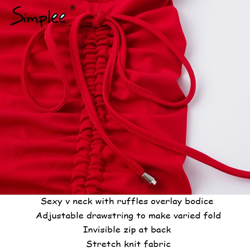 Simplee Глубокий v шейный ремешок Женщины bodycon сексуальное платье шнурок рябить