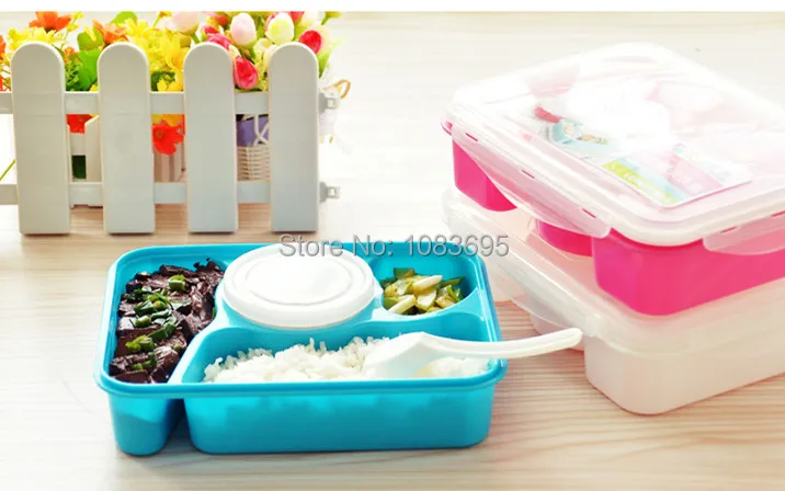 1 pcs 4 compartment lunch box bento lancheira plastic scoop pratos container for food | Дом и сад