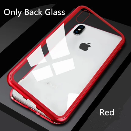 Red Back glass Металлический магнитный чехол для телефона для iphone XR XS MAX X+ закаленное стекло 360 ° полный защитный чехол для iphone 8 7 6 6s Plus оболочка - Цвет: Red Back glass