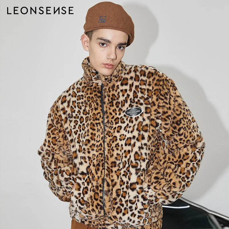 LEONSENSE новый роскошный искусственный мех пальто Леопардовый принт зимняя мужская