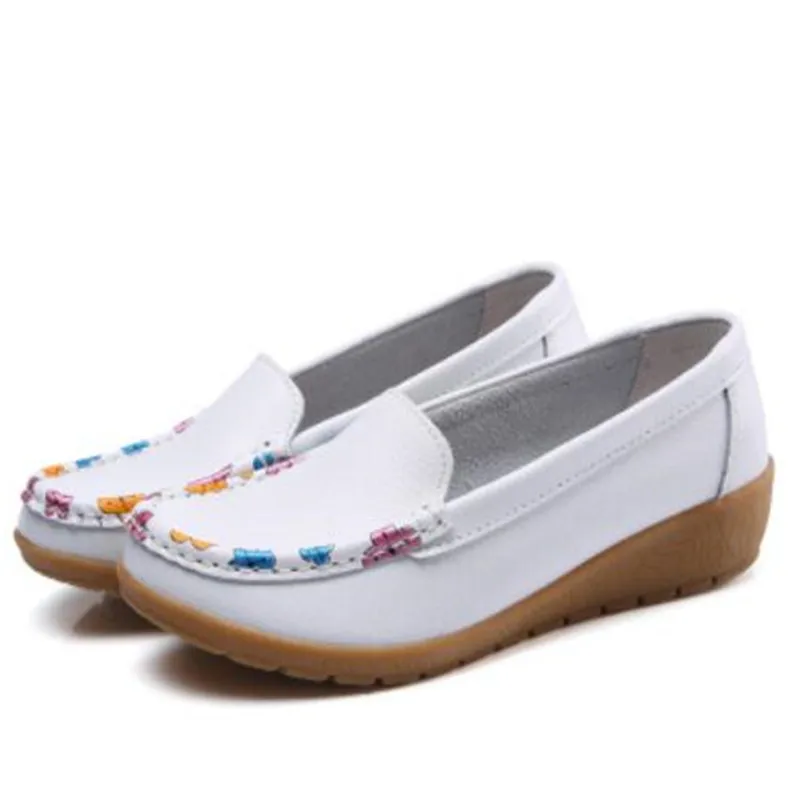 

Туфли женские из натуральной кожи, Мокасины с принтом, лоферы для мам, мягкая повседневная обувь для отдыха на плоской подошве, балетки для в...