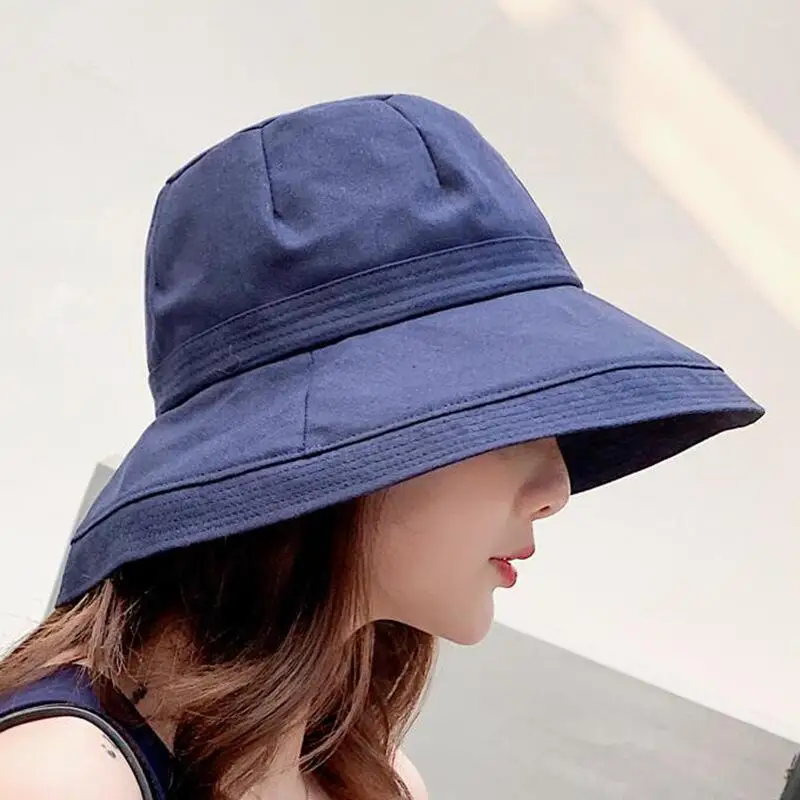 Однотонные хлопковые шляпы от солнца для женщин Кепка с широкими полями