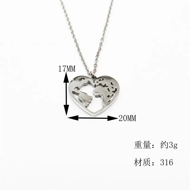 Минималистичное ожерелье из нержавеющей стали женское с картой мира длинная