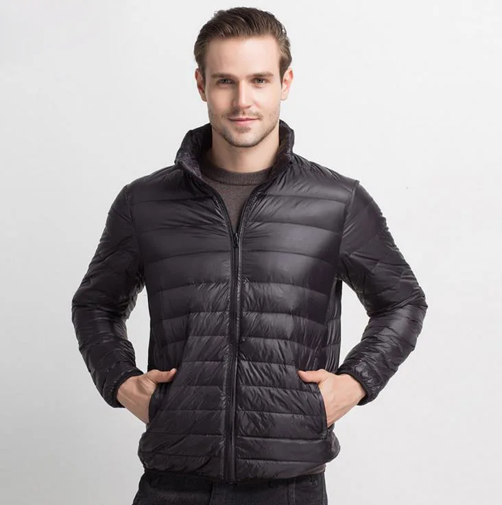 Мужской пуховик с воротником-стойкой на 90% утином пуху | Мужская одежда