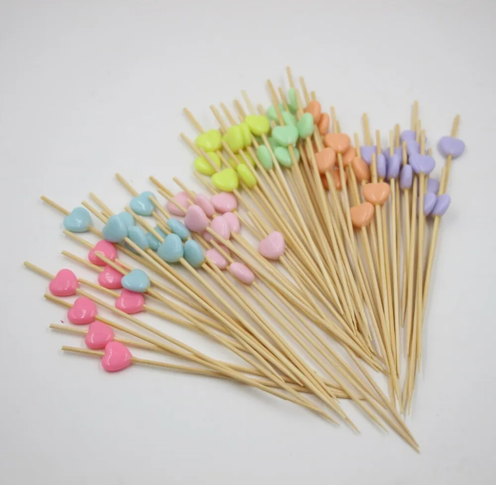 100 шт. 12 см романтические бамбуковые палочки для еды в форме сердца Фруктовые
