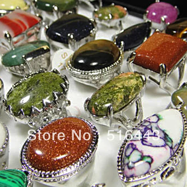 Большие Акции 20 шт большие натуральные камни Модные посеребренные женские