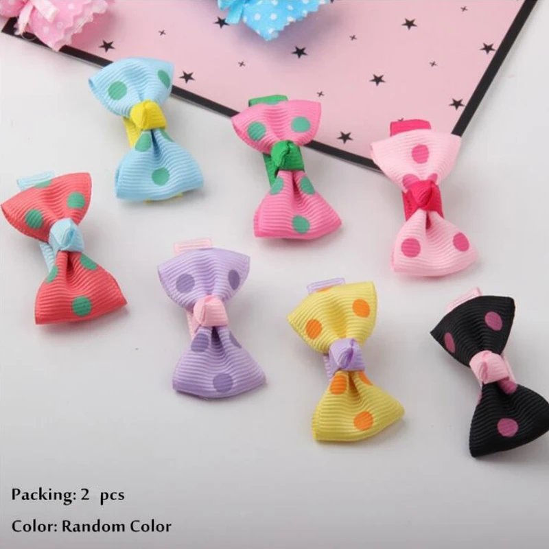 2pcs/lot Girls Kids Hair Accessories Dot/ Flower Print Ribbon Bows Mini Sweet Bow Hairpins Boutiqie Handmade Clip |