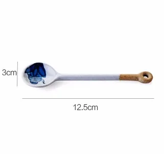 ANTOWALL 4Pcs ceramic spoon with long handle, tea coffee scoop dessert spoon blue and white porcelain spoon send random