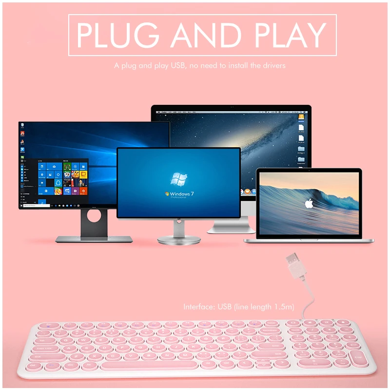 Клавиатура b. O.W Wire с 96 круглыми клавишами ультратонкий проводной USB-порт KB Plug and Play