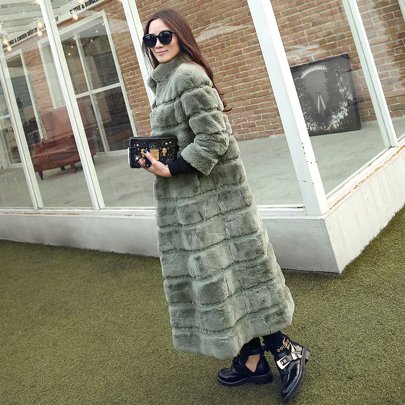 Длинная женская шуба из натурального меха кролика Рекс 120 см|real fur jacket|rex rabbit coatreal