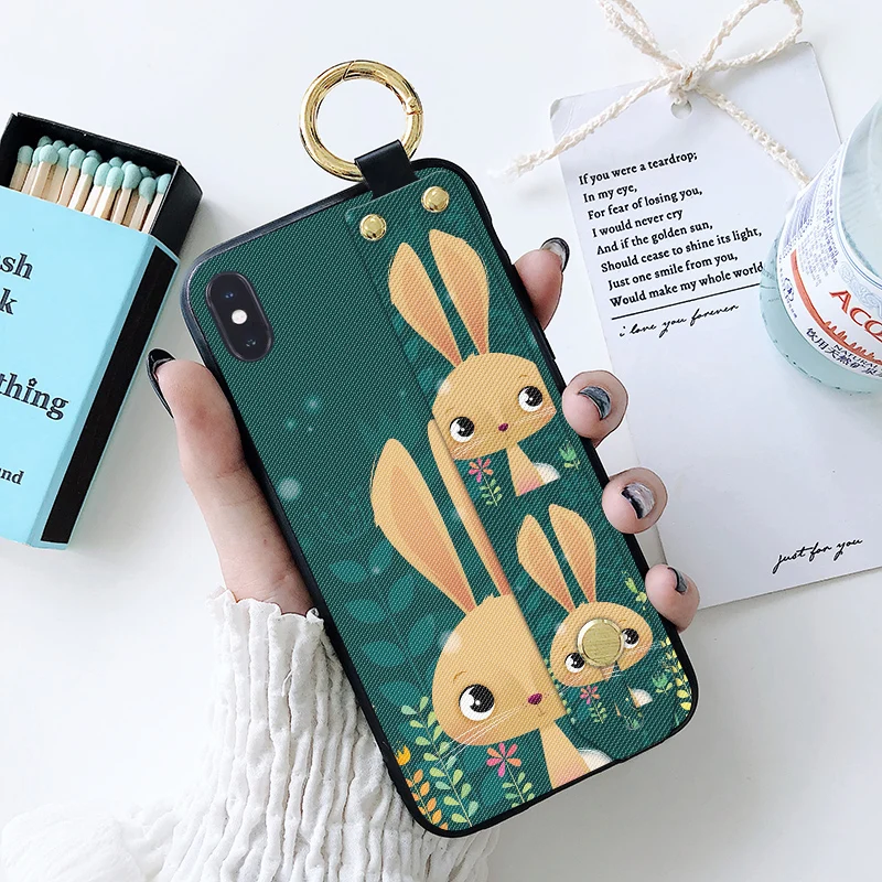 Чехол с кроличьим ремешком на запястье для iPhone 11 Pro XR XS MAX X 8 Plus 7 + чехол кольцом