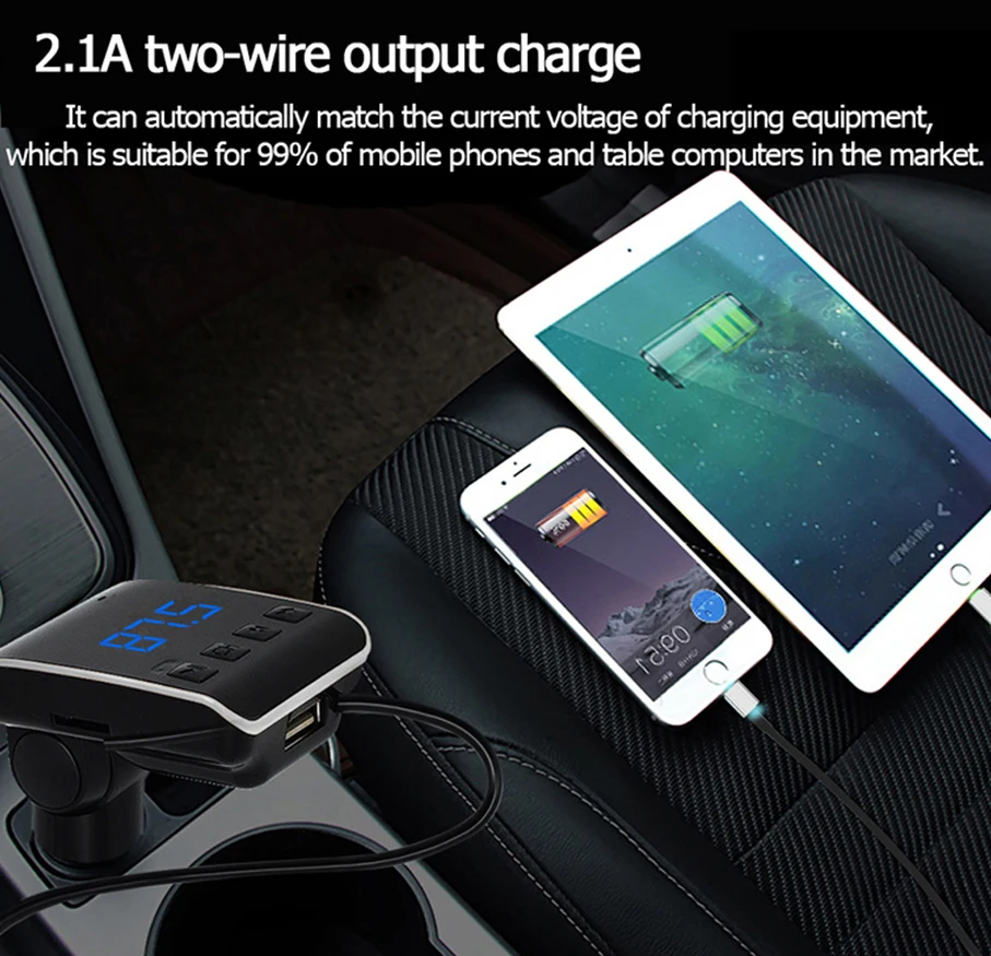 VJOYCAR fm-передатчик автомобильный радиоприемник комплекты Hands Free Bluetooth AUX модулятор Автомобильный комплект с 2 кабель передачи данных для быстрой зарядки и USB зарядное устройство