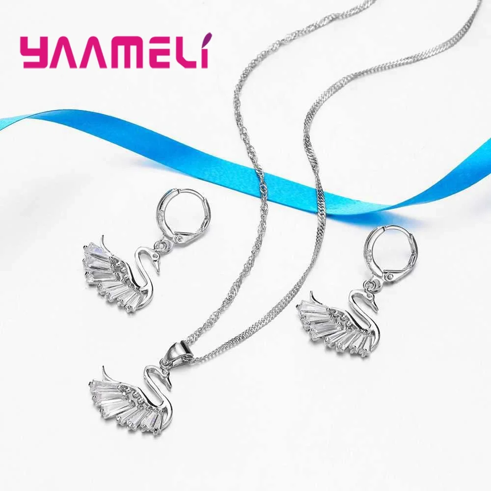Ожерелье и серьги женские из серебра 925 пробы с фианитами|necklace earrings jewelry set|fashion