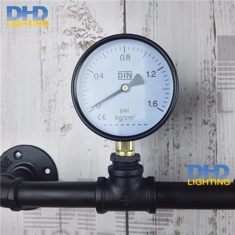 3 lights iron black pipe wall lamp vintage industrial water with gauge E27 fiting lighting sconce | Освещение