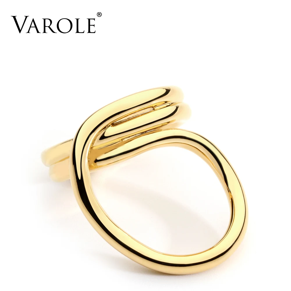 Gold Color Varole корейский простой стиль с переплетенными линиями золотые медные кольца для женщин Персонализированные серебряные кольца ювелирные изделия - Цвет основного камня: Gold Color