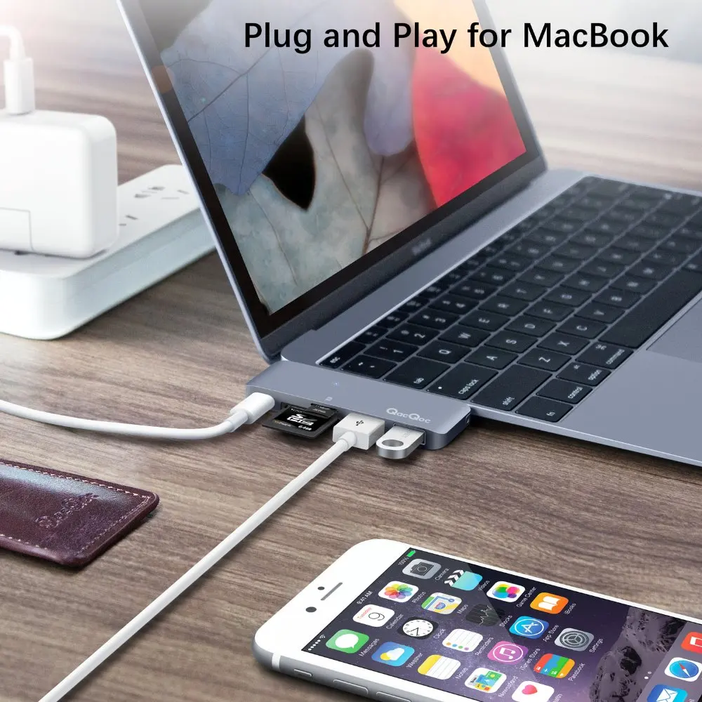 Qacqoc GN21B алюминия C USB Hub с читателем карточки 2 3 0 Порты Тип Мощность доставки для