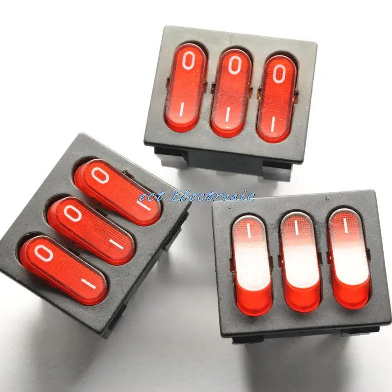 

Triple 9p Rocker Switch KCD4 red power switch 15A / 250V (5 pcs)