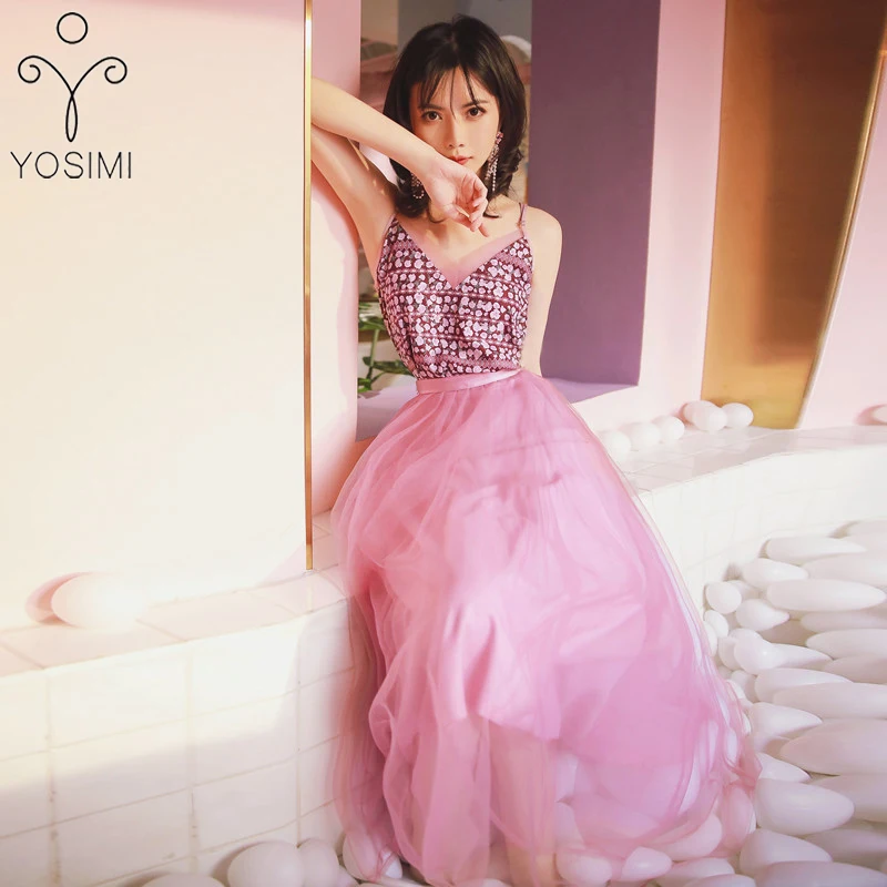 YOSIMI/2019 Летняя женская одежда из 2 предметов розовый топ без рукавов на бретельках