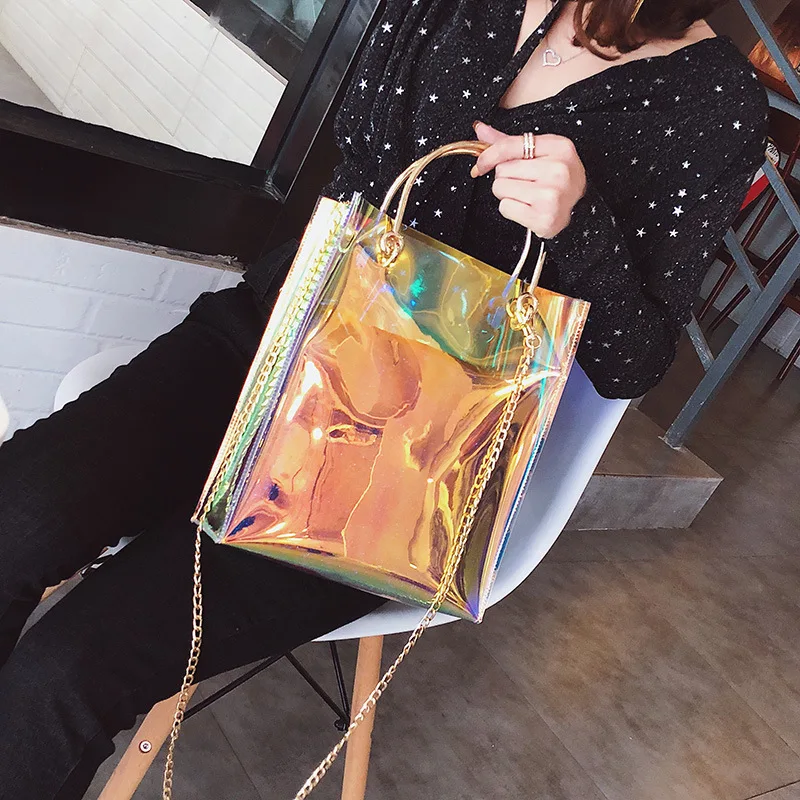 Loshaka лазерный градиентный цвет ПВХ Желе трапециевидные Женские повседневные