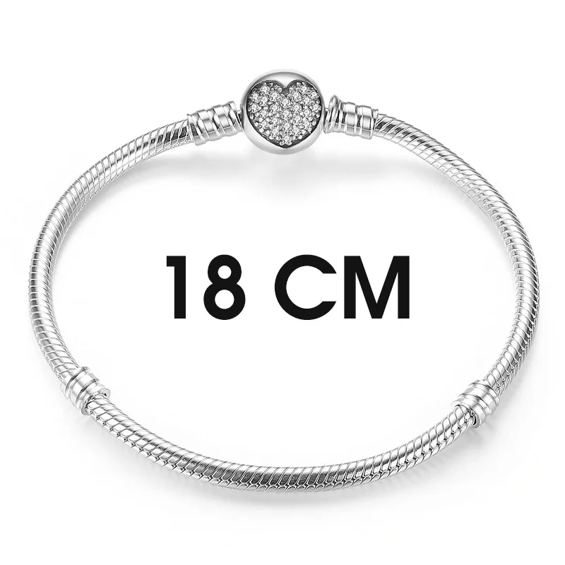18CM Length BISAER, Настоящее серебро 925 пробы, Женский Змеиный браслет с цепочкой и бусинами& браслет для шармов, роскошные ювелирные изделия Pulseira WEUS902 - Окраска металла: 18CM Length