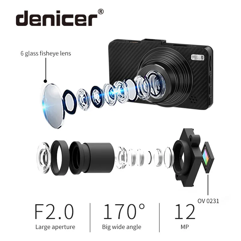 Denicer Dash камера 1080p Full HD Dvr Novatek 96658 Автомобильная 3 0 дюймов экран авто видео рекордер