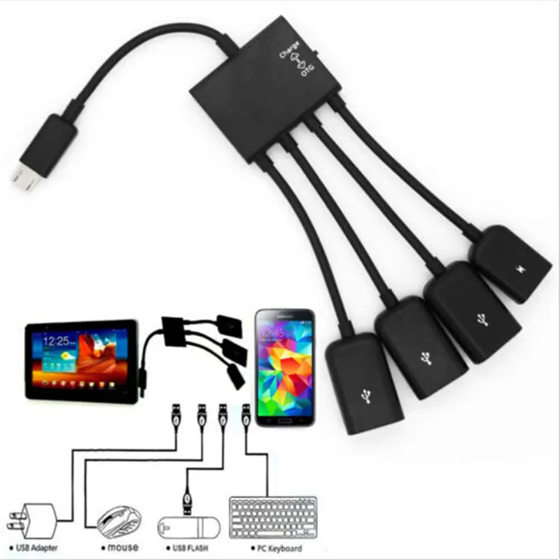 4 портовый разветвитель с микро Usb хабом OTG кабелем адаптером для мобильных