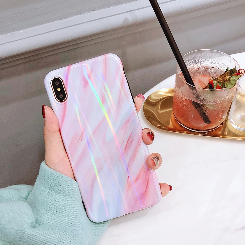 GlamPhoneCase Модный Лазерный мраморный чехол для телефона Aurora iPhone XS Max XR X 8 7 6 S Plus мягкая