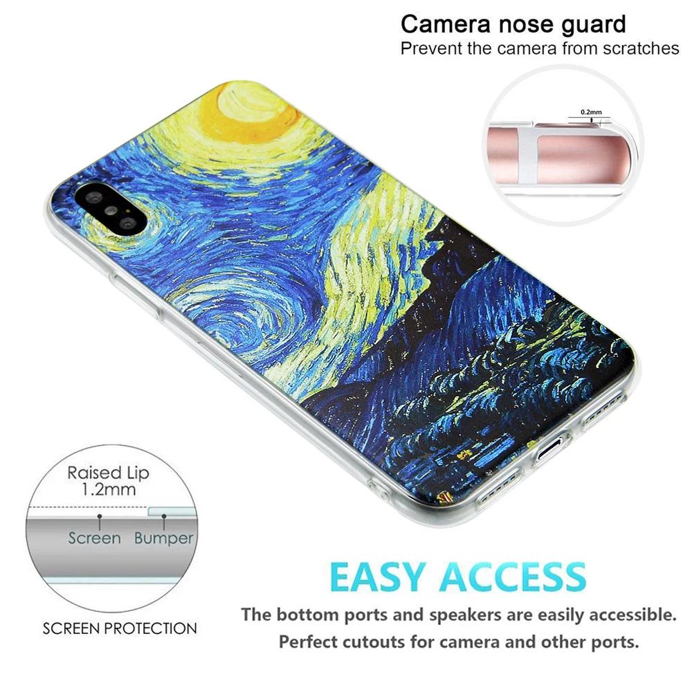 MISSCASE Phone Case for iphone X 10 7 8 Plus Van Gogh Star print Soft TPU Cover coque Apple iPhone 6 6s plus 5 5S SE |