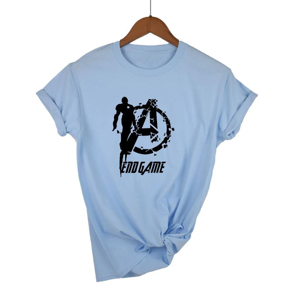 Light blue Marvel Мстители конец игры MARVEL футболка женская летняя футболка Железный человек крутые топы футболки Homme футболка - Цвет: Light blue