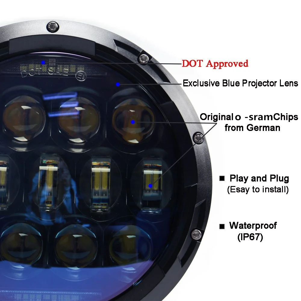 135 Вт яркий синий/черный объектив проектора 7 дюймов светодиодный фары для