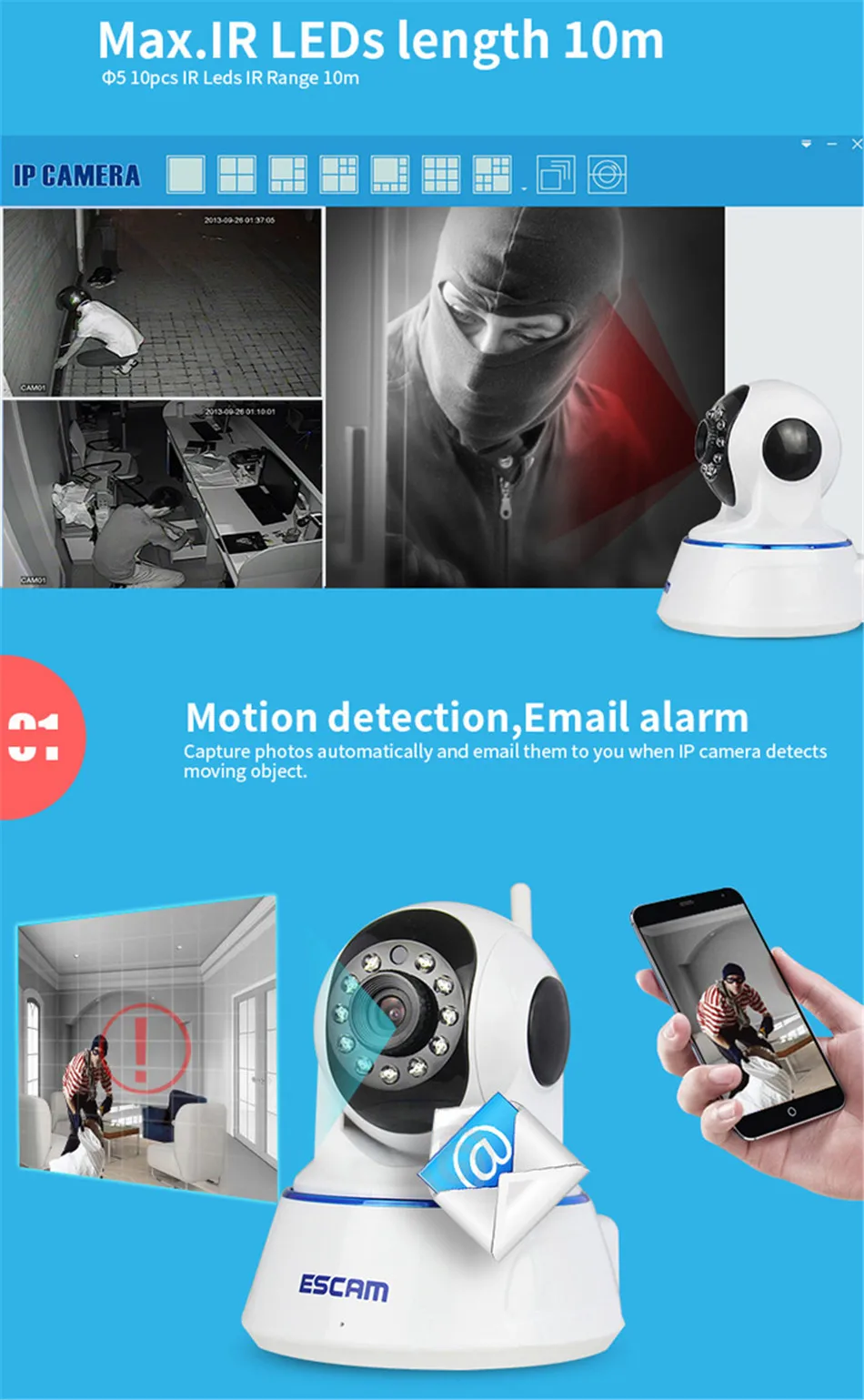 ESCAM QF002 IP камера wifi 720P P2P ночное видение ИК двухстороннее аудио слот карты Micro SD для домашней компании безопасности