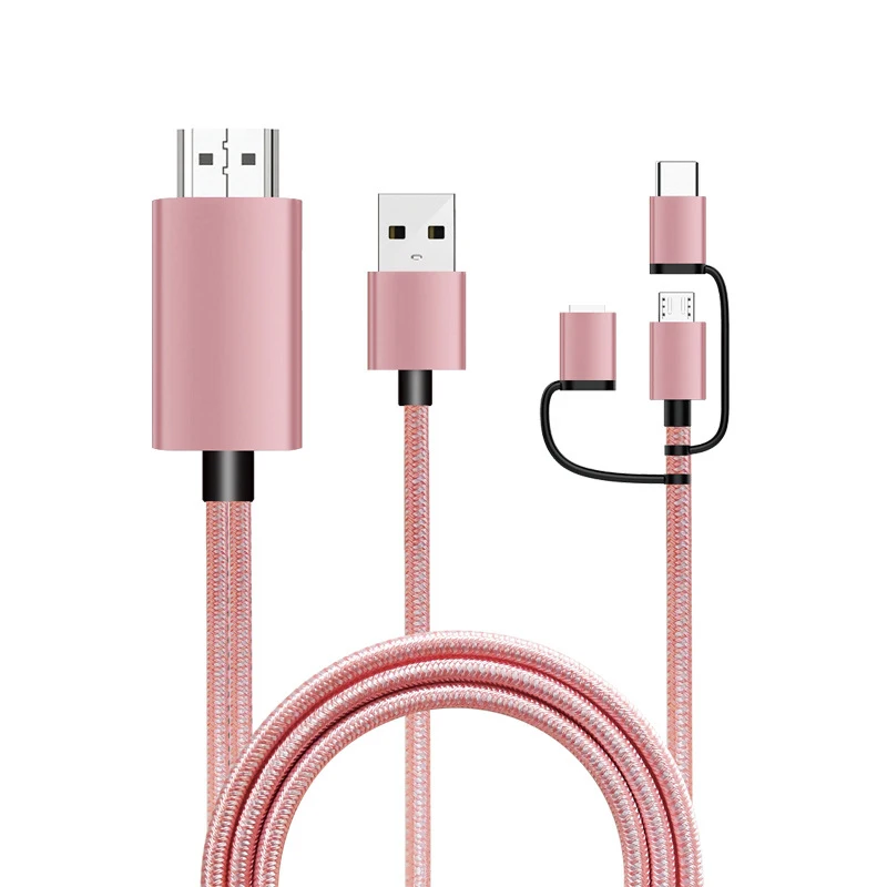 2K 30Hz Rose Gold Micro usb type C Android iOS Телефон HDMI кабель 3 в 1 адаптер 2K 1080P видео конвертер для iPhone XS MAX XR samsung S8 S9 S10 к ТВ - Цвет: 2K 30Hz Rose Gold