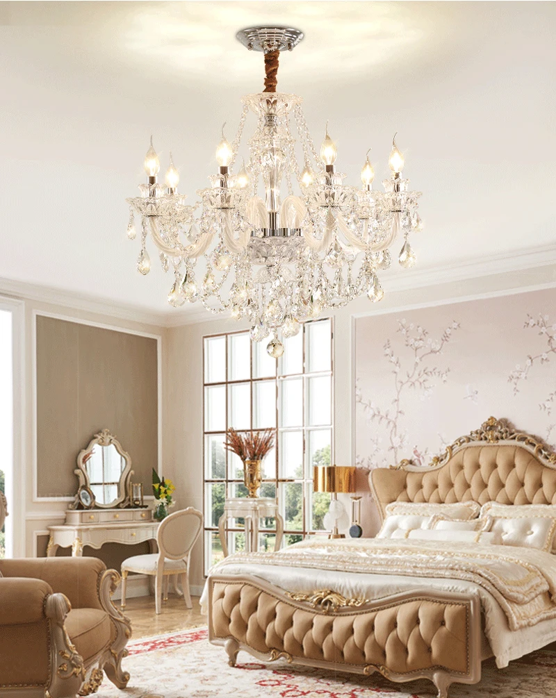 European Candle Crystal Lamp Living Room Large Crystal Chandelier Lighting Modern Atmosphere Restaurant Bedroom Hanging Lamps